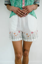 Woman wearing the Jae Short by Sundara – a relaxed cotton sleep set with hand-block prints, perfect for warm nights and easy mornings