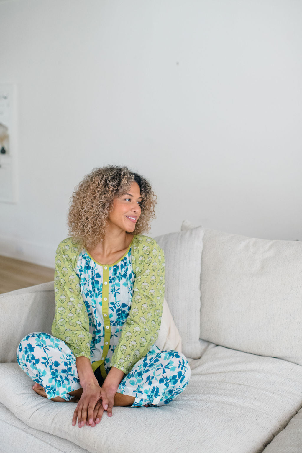 The Ryan Top and Livi Pant by Sundara – a comfortable cotton pajama set with a relaxed fit, featuring delicate block prints for ultimate comfort and style.
