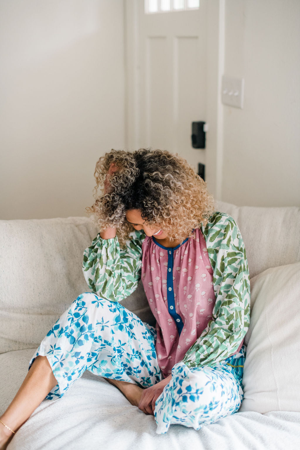 The Ryan Top and Livi Pant by Sundara – a comfortable cotton pajama set with a relaxed fit, featuring delicate block prints for ultimate comfort and style
