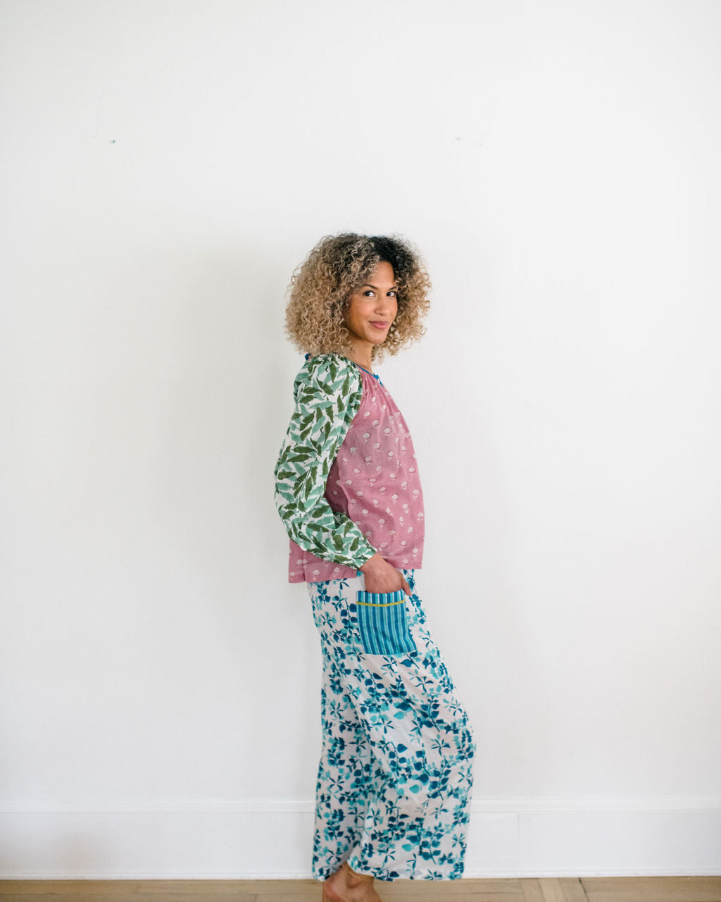 The Ryan Top and Livi Pant by Sundara – a comfortable cotton pajama set with a relaxed fit, featuring delicate block prints for ultimate comfort and style