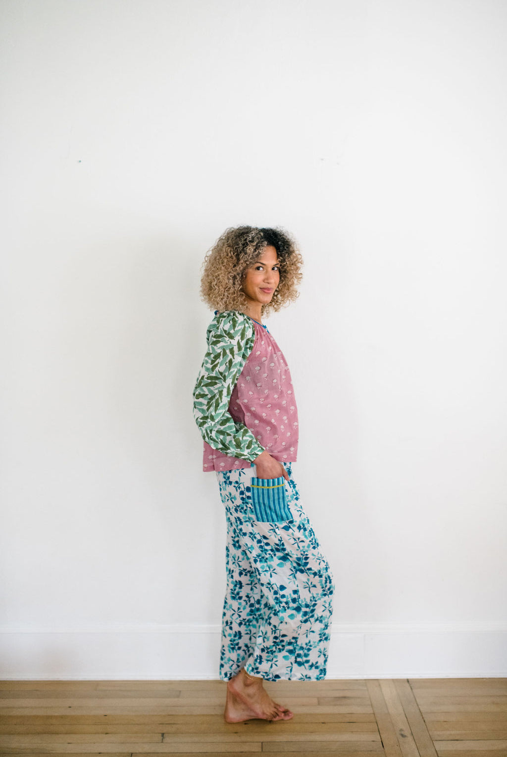The Ryan Top and Livi Pant by Sundara – a comfortable cotton pajama set with a relaxed fit, featuring delicate block prints for ultimate comfort and style