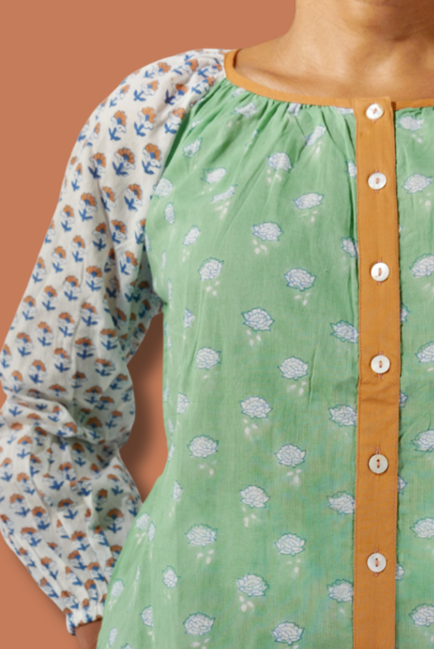 The Ryan Top by Sundara – a comfortable cotton pajama top with a relaxed fit and artisanal hand-block print for effortless lounging