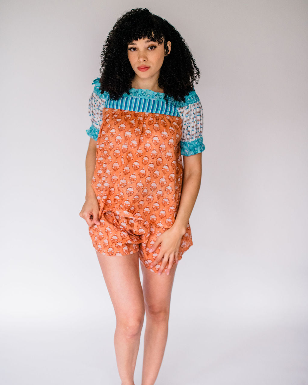 The Winnie Top by Sundara – a relaxed cotton pajama top featuring delicate hand-block prints and effortless everyday comfort