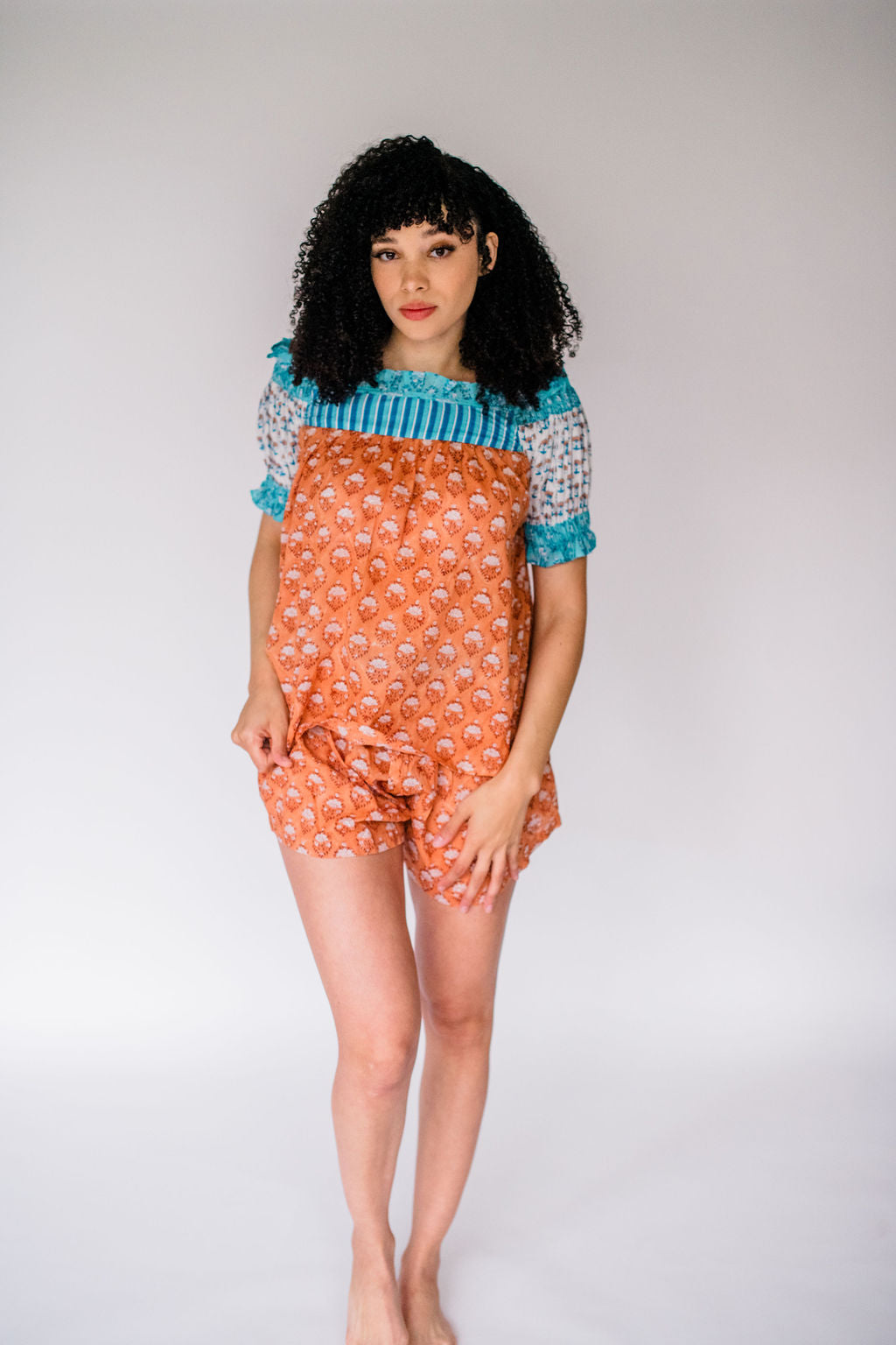 The Winnie Top by Sundara – a relaxed cotton pajama top featuring delicate hand-block prints and effortless everyday comfort