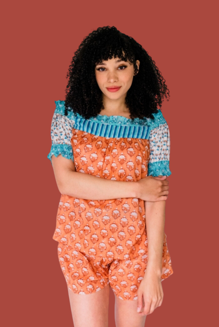 The Winnie sleep top, featuring an airy silhouette and delicate hand-printed detail for effortless comfort