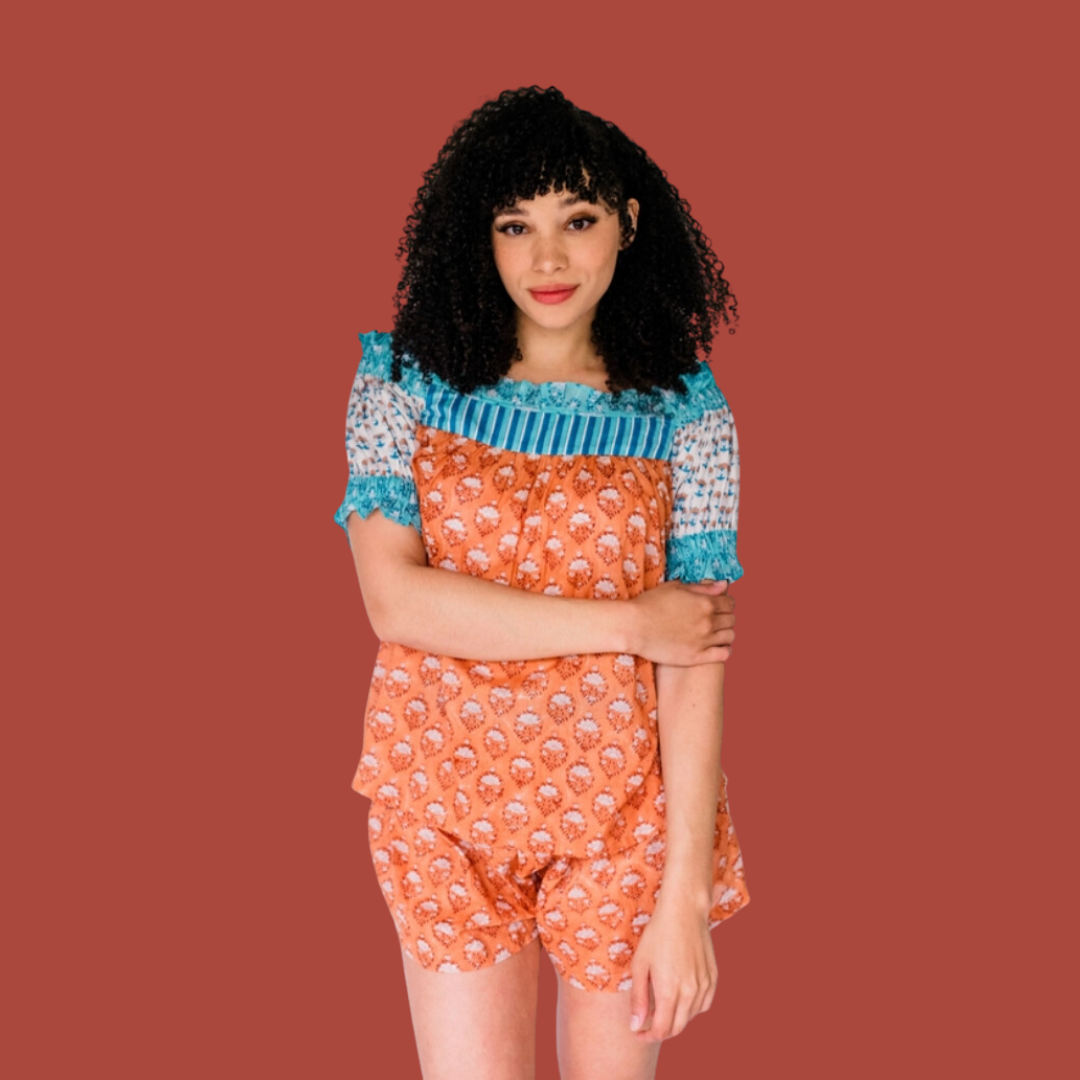 The Winnie sleep top, featuring an airy silhouette and delicate hand-printed detail for effortless comfort