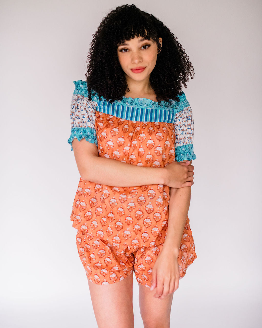 The Winnie Top by Sundara – a soft cotton pajama top with a relaxed fit, featuring an artisanal block print for effortless comfort