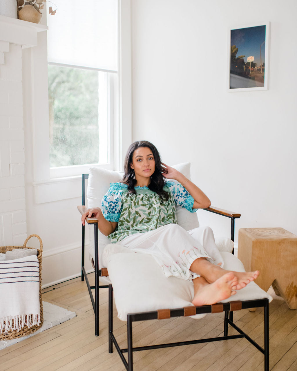 The Winnie Top by Sundara – a soft cotton pajama top with a relaxed fit, featuring an artisanal block print for effortless comfort