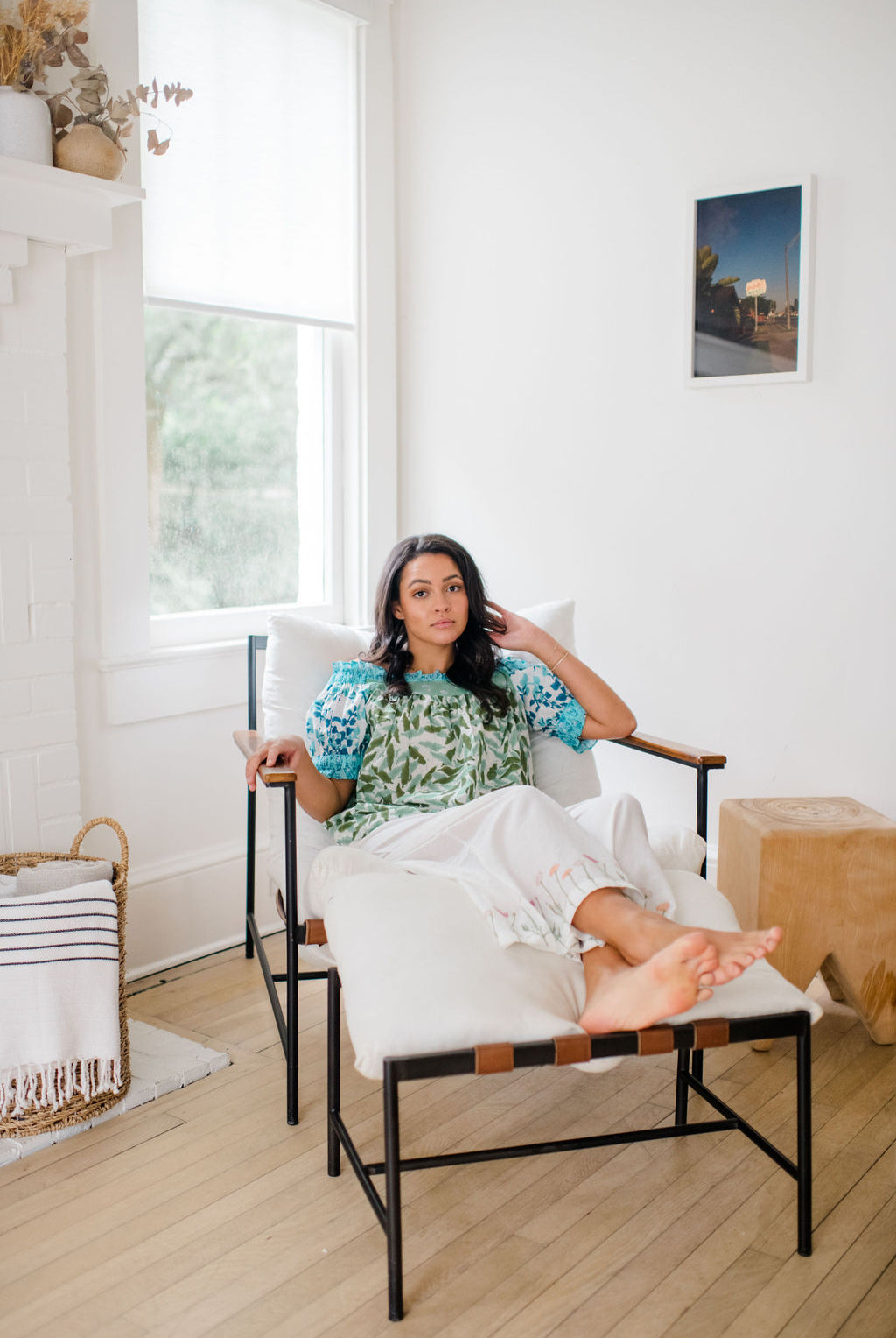 The Winnie Top by Sundara – a soft cotton pajama top with a relaxed fit, featuring an artisanal block print for effortless comfort