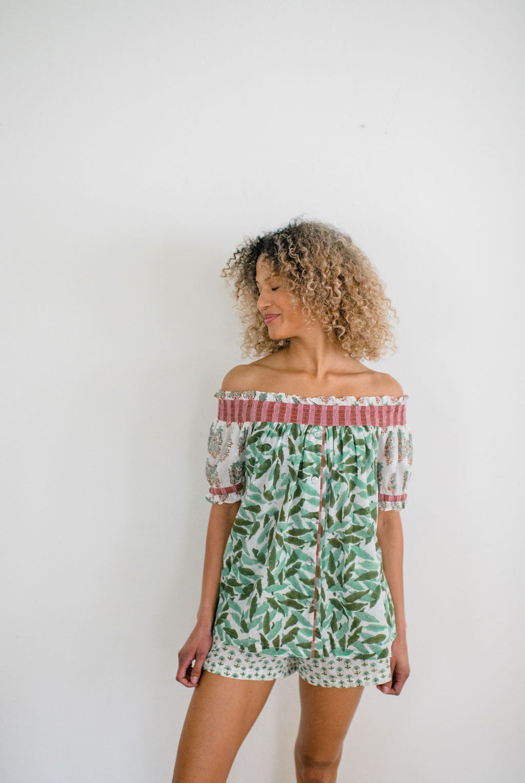 The Winnie Top by Sundara – a relaxed-fit cotton pajama top with delicate hand-block printing for effortless everyday comfort