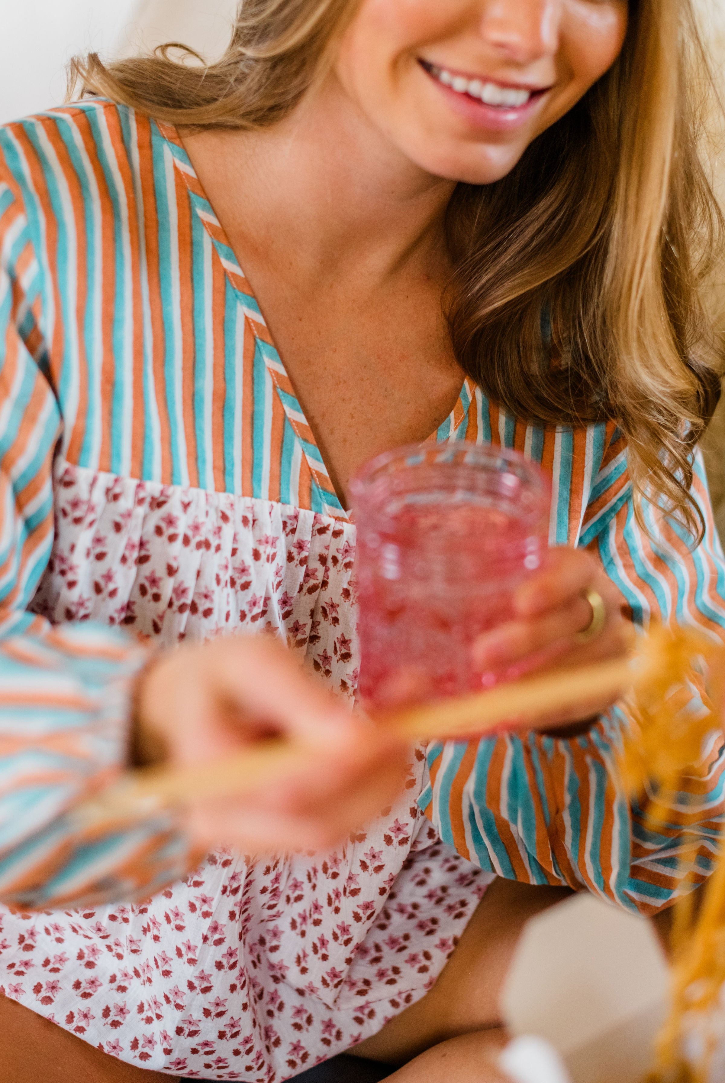close up of hand block printed Lauren PJ Top