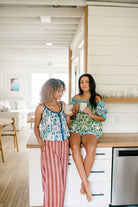 Models wearing the Winnie Top and Madi Top by Sundara – relaxed cotton pajama tops with hand-block printed patterns, perfect for effortless lounging