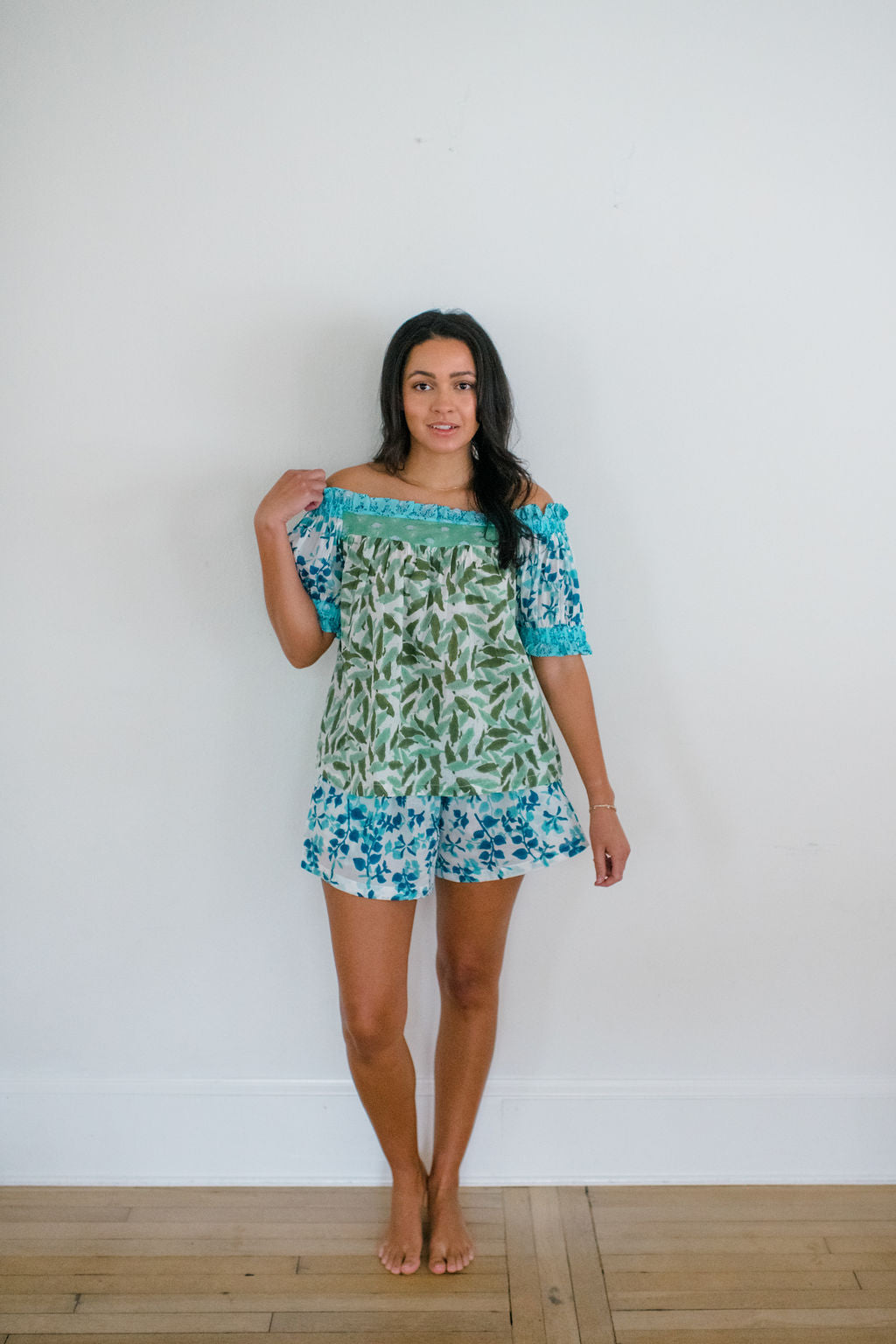 The  Winnie Top and Avery Sleep Short by Sundara – a lightweight cotton pajama set with block-printed details, perfect for relaxed lounging and warm nights.