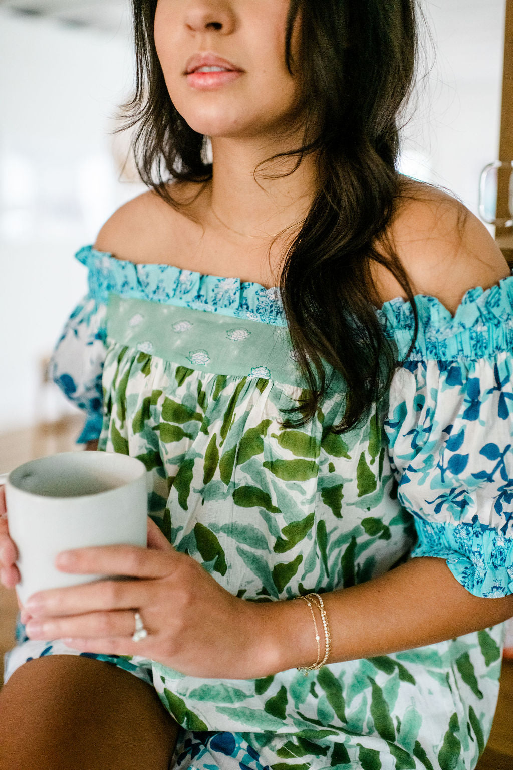 Close-up of the Winnie Top by Sundara – featuring soft cotton fabric and intricate hand-block printed details
