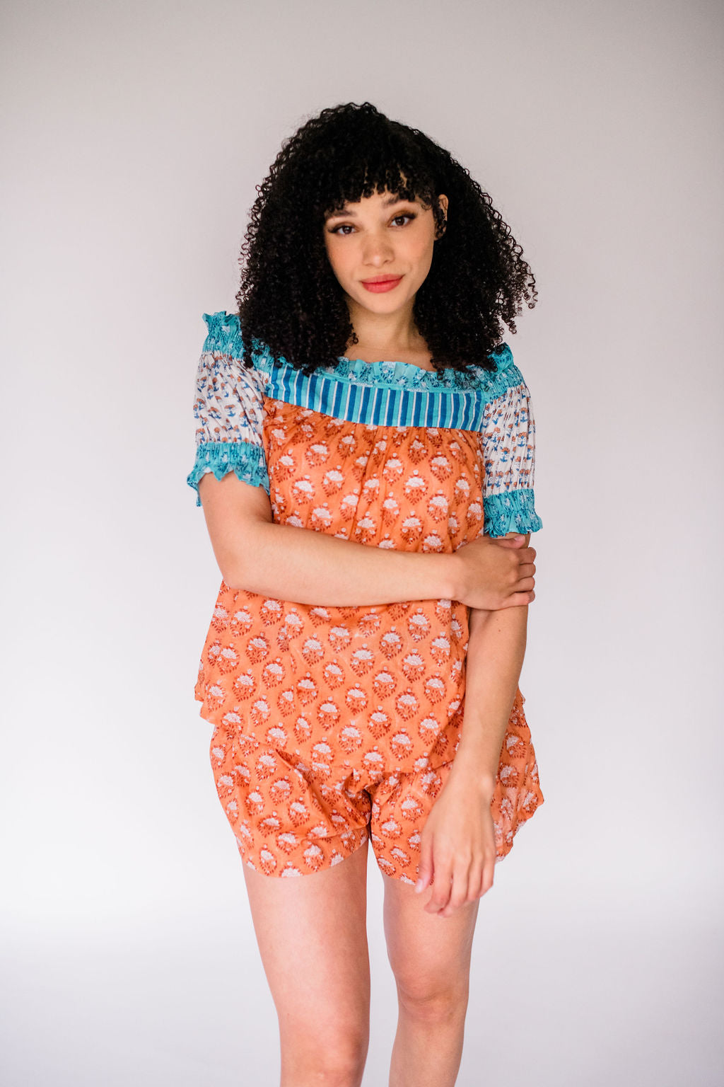 The Winnie Top by Sundara – a soft cotton pajama top with a relaxed fit, featuring an artisanal block print for effortless comfort