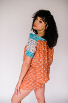The Winnie Top by Sundara – a soft cotton pajama top with a relaxed fit, featuring an artisanal block print for effortless comfort